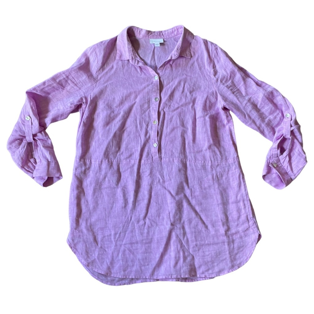 J. Jill Love Linen Shirt Dress Purple Long Sleeve Wit… Gem